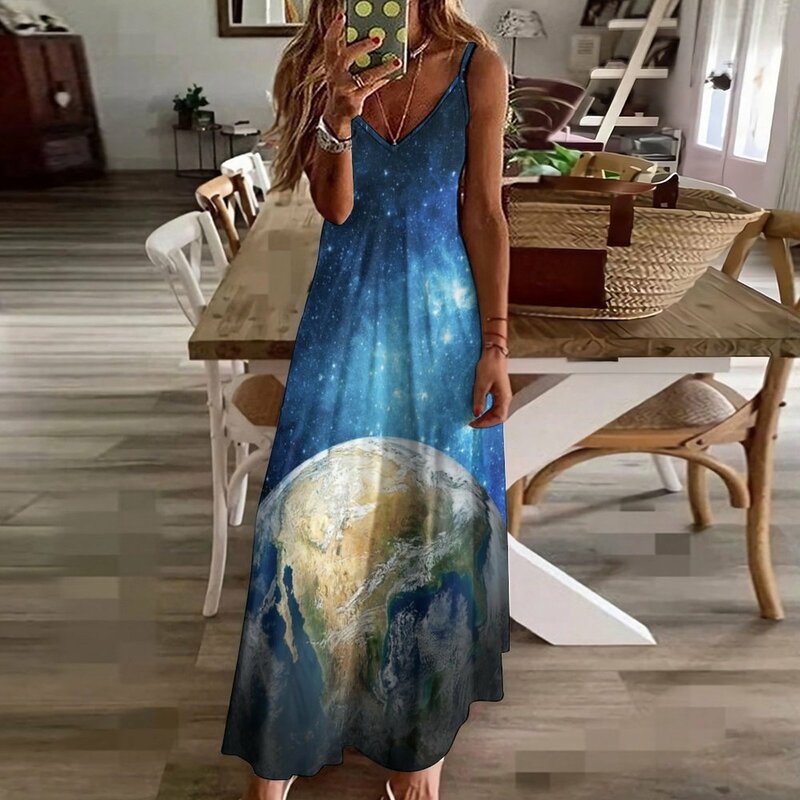 Planet Earth from Space theme. Sleeveless Dress dresses summer woman 2023 long dress women summer