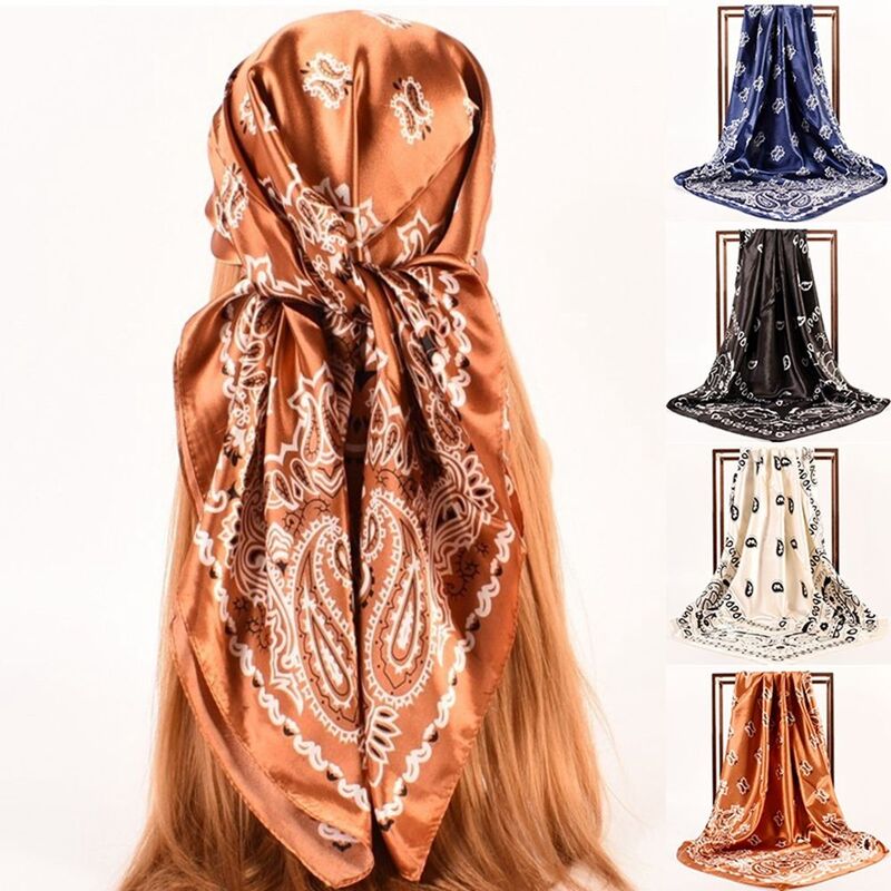 女性用プリントサテンスカーフ,大きな正方形のスカーフ,韓国風,スカーフ