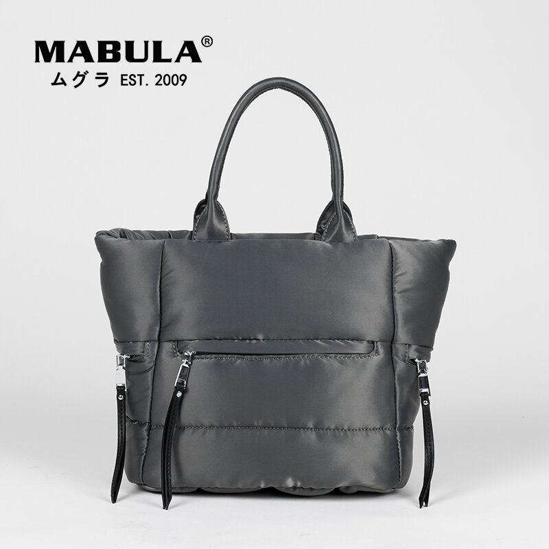 MABULA 2022 Feather Down Padded Tote Handbag for Women Quiled Nylon Square Crossbody Pillow Bag Large Casual Space Satchel Purse