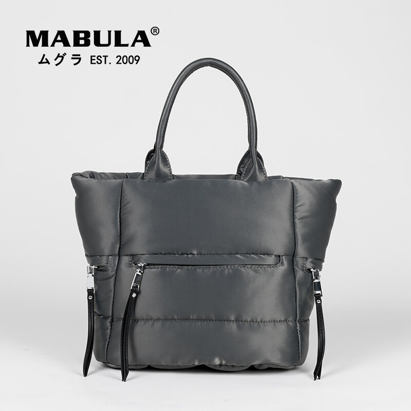 MABULA 2022 Feder Unten Padded Tote Handtasche für Frauen Quiled Nylon Platz Crossbody Kissen Tasche Große Casual Raum Satchel Handtasche