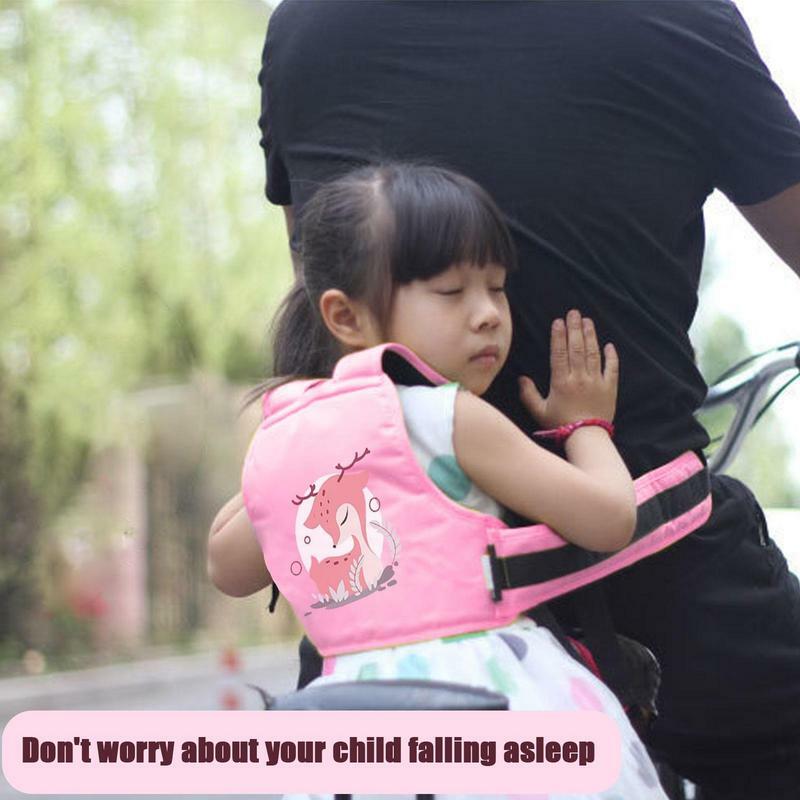Sabuk pengaman sepeda motor anak, sabuk pengaman belakang kartun dapat diatur bernafas untuk keamanan anak
