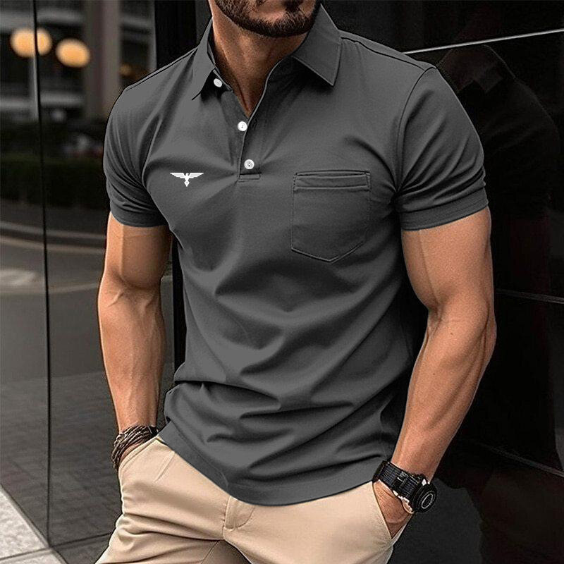 남성용 슬림핏 반팔 스포츠 라펠 포켓 폴로 셔츠, 여름 패션