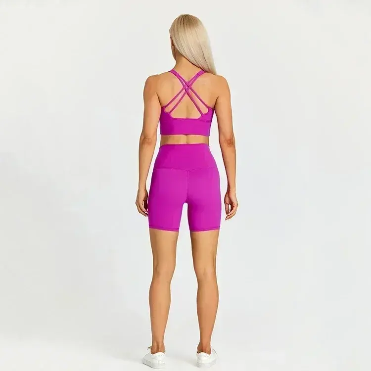 Lemon Pocket Set celana pendek Yoga wanita, setelan Fitness 2 potong pakaian olahraga Gym pakaian olahraga lari