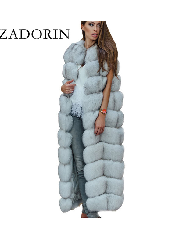 ZADORIN Luxury 10 Steps Women X- Long Faux Fox Fur Vest Furry Soft Fur Jacket Thick Warm Vintage Overcoat Streetwear