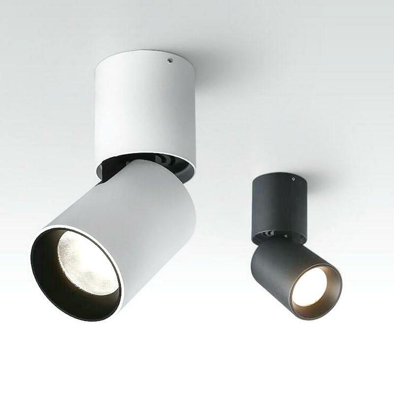 Luz LED COB de techo regulable para interiores, lámpara de techo montada en superficie blanca/negra, CA de 110V, 220V, 10W, 15W, giratoria de 350 °