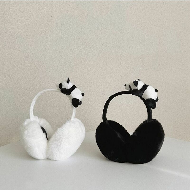 Orejeras de felpa de Panda para niña, orejeras plegables a prueba de viento, orejeras gruesas, cubierta de oreja de invierno