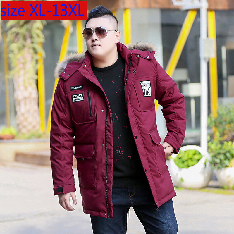 Novo fashion masculino de alta qualidade estilo longo jaqueta de pluma masculina jaqueta grande obesa espessa interna mais de veludo casual tamanho grande da moda