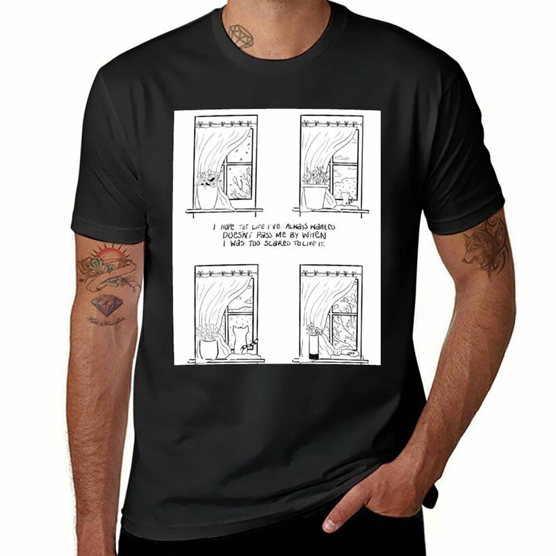 T-shirt de secagem rápida de grandes dimensões masculina, gato através das estações, mais tamanhos, fruto do tear