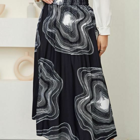 Faldas plisadas de talla grande para mujer, falda Retro de cintura alta con estampado de temperamento, moda de ocio, novedad de 2023