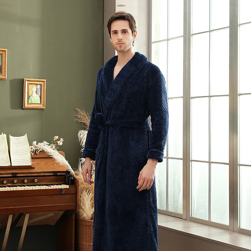 Lover jubah mandi flanel pria wanita, jubah mandi Kimono ekstra panjang tebal hangat musim dingin untuk lelaki jubah malam