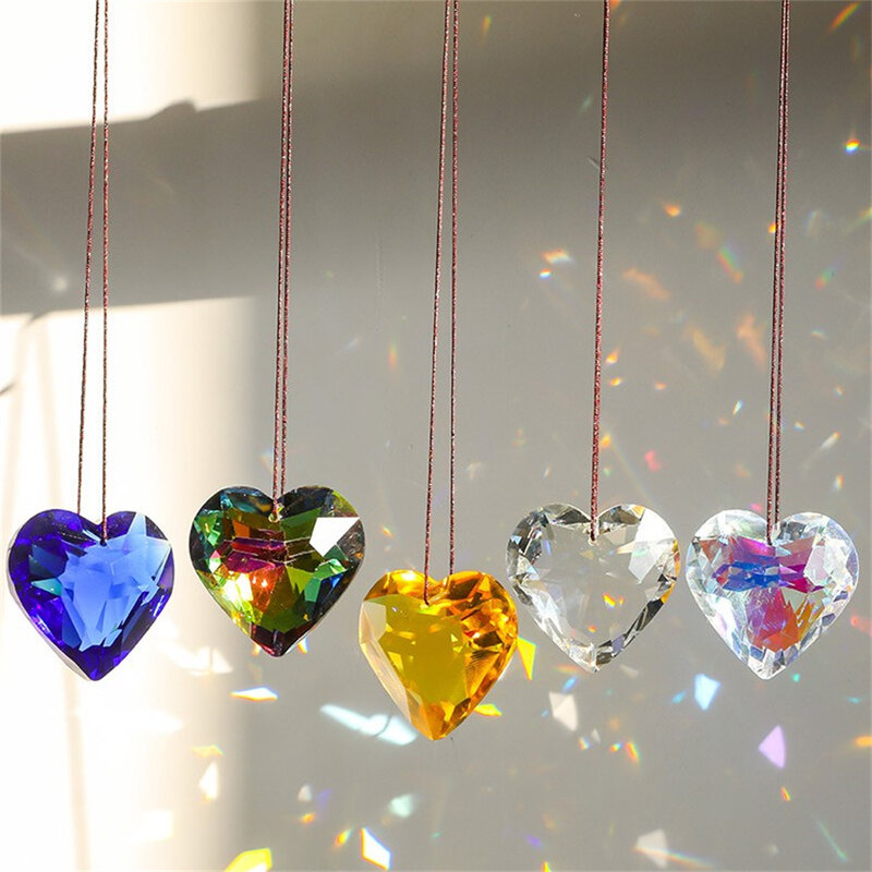 45mm Hanging Heart Suncatcher Prism Pendant Crafts for Home Office Garden Decoration Rainbow Maker Window Pendant 2023 Xmas Gift