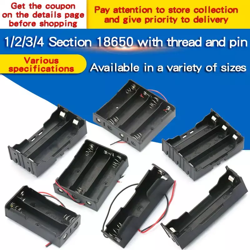 1 pçs diy plástico 18650 caixa de bateria caso de armazenamento bateria titular recipiente clipe com fio chumbo pino