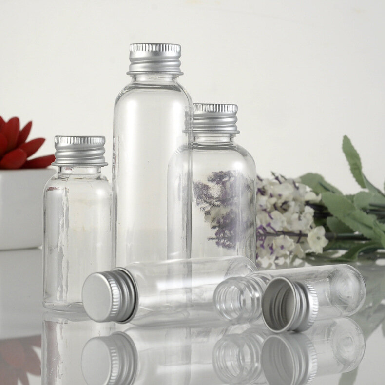 5/10/20/30ml Clear Plastic Bottle With Aluminium Screw Cap Small Jars Cosmetic Container Travel Kit Empty Refillable Bottles Jar