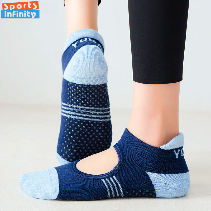 Professional Yoga Socks Cotton Silicone Non-slip Color Blocking Pilates Socks Indoor Floor Gym Fitness Workout Sports Socks