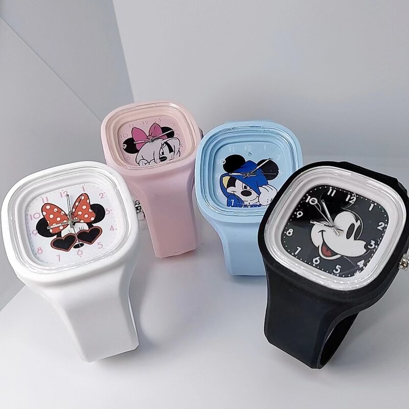 Disney Mickey dziewczyny zegarki dla kobiet słodkie Anime Minnie Kawaii ścieg dla dzieci zegar akcesoria do zabawek relogio infantil