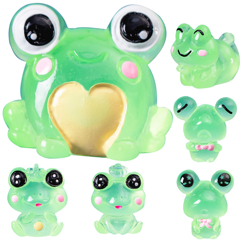 Figurinhas Luminous Frog, Esculturas em casa, Brilho Decoração para Quarto Animado, Resina Mini Animal, Engraçado, 6 pcs