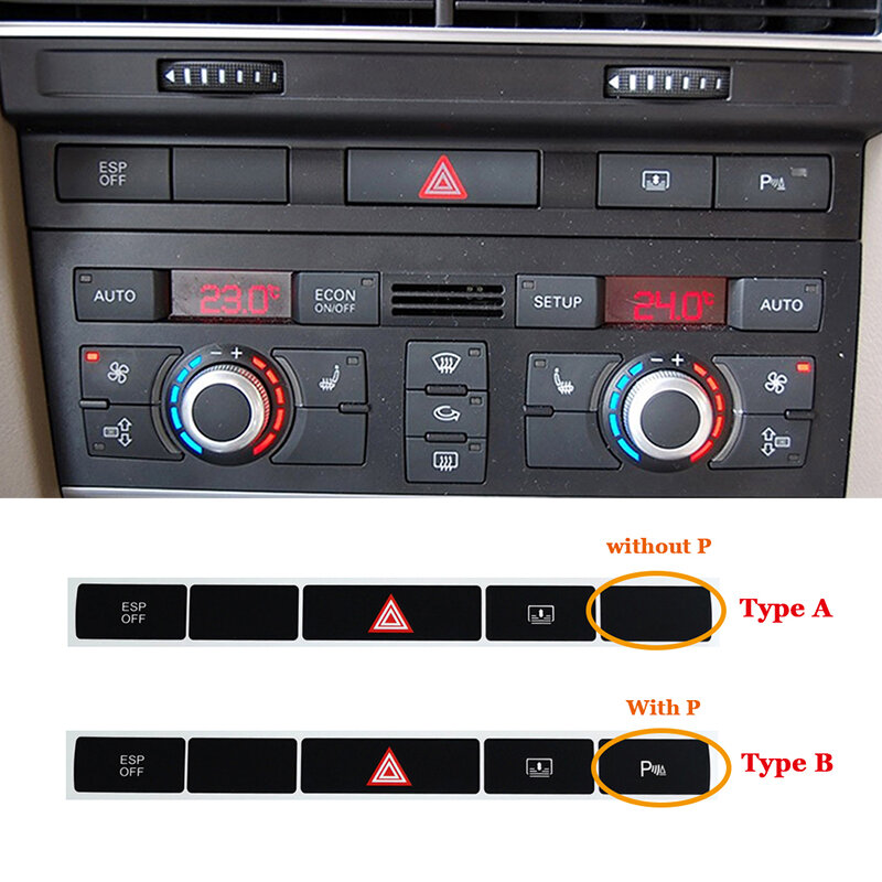 Botão Adesivos para Audi A6 e C6, Peças de Reposição Interior, Painel de Controle Climático, Decalques de Reparação, 2004 a 2011, 4F