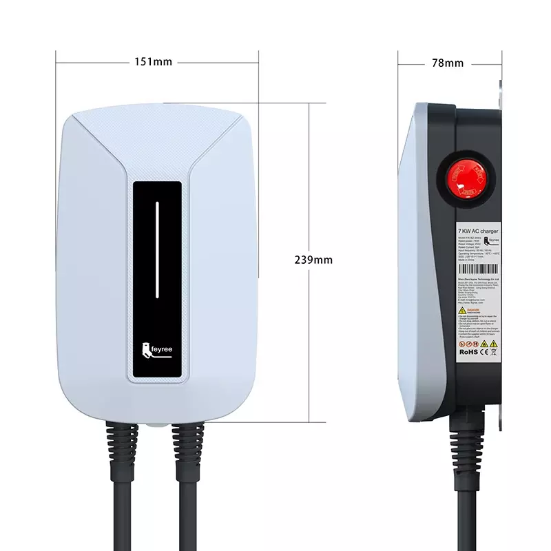 Feiyree-電気自動車充電器,タイプ2, 32,7kW,1相,IEC62196-2プラグ,電気自動車充電ステーション,5mケーブル