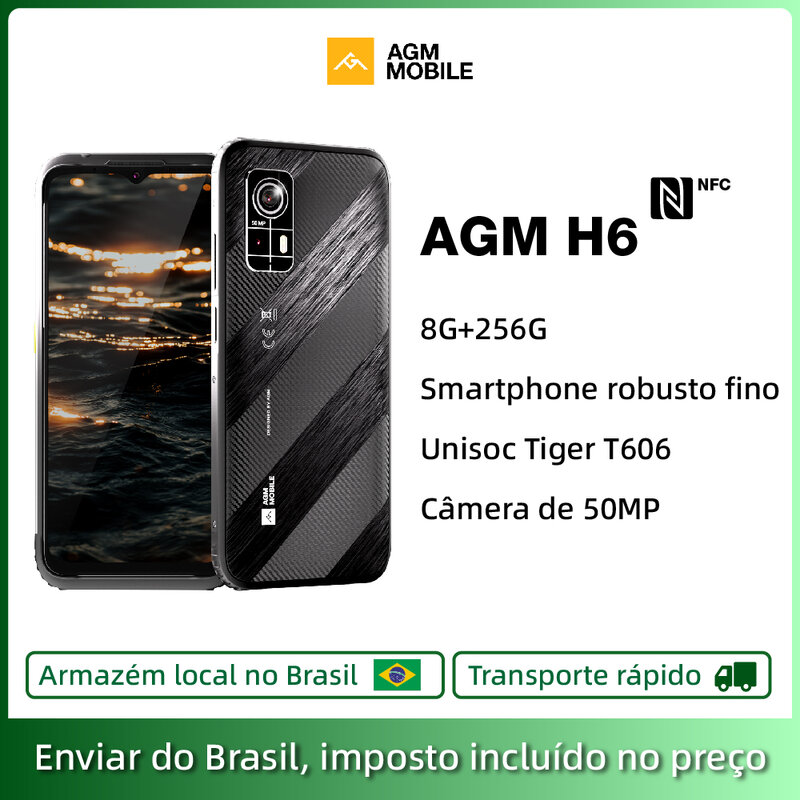 AGM H6 Smartphone robusto 8G RAM 256G ROM 50MP fotocamera impermeabile Dropproof 6.56 pollici HD + Display con telefono cellulare NFC 4900mah