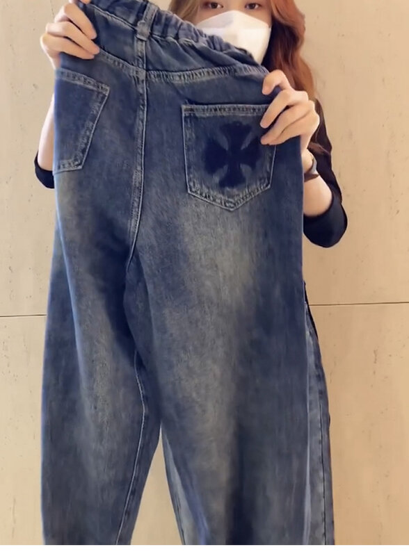 Y2k große Jeans mit geradem Bein weiblich Frühling und Herbst neue explosive fette mm dünne Harun Rettich Papa Hose