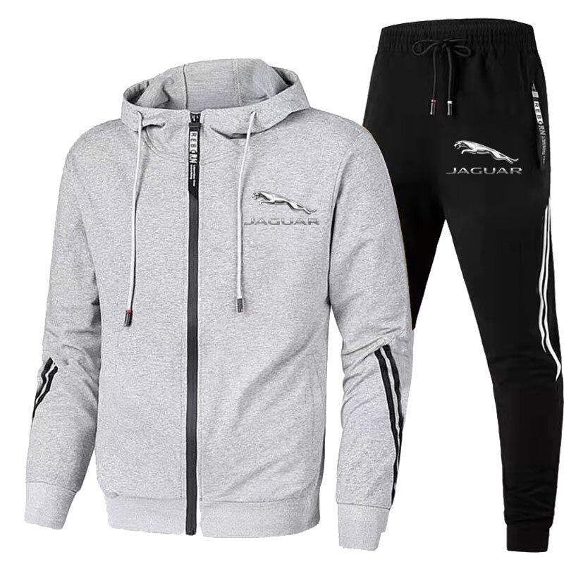 2-piece terbatas jaket Jaguar logo dicetak pria mobil olahraga hoodie + pullover gym jogging setelan sweater Dan celana setelan 2024