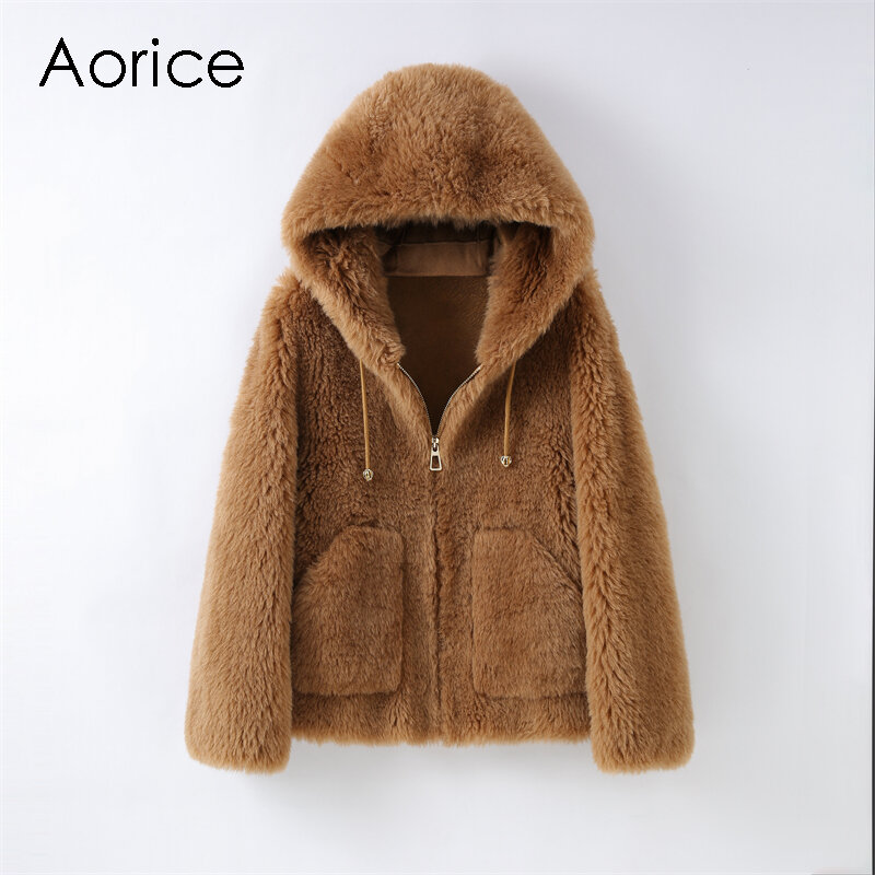 Chaqueta corta informal de lana auténtica para mujer, abrigo cálido de invierno con forro de poliéster, H2386