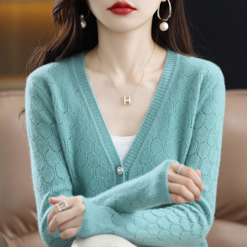 ZEHANGSEA100 % rekreacyjny damski sweter dziergany dekolt z dekoltem w szpic modny płaszcz damski intelektualny i piękny nowy płaszcz