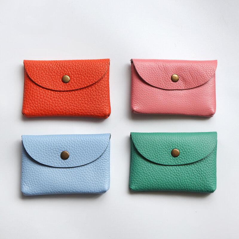 Simple Genuine Leather Coin Purse Multiple Colorful Mini Envelope Bag Flap Cover Name Card Holder Small Pocket Wallet Money Bag