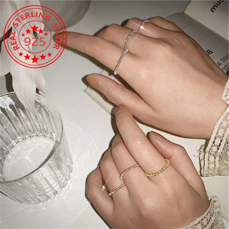 แหวนโซ่ดอกกะหล่ำประกายเงินสเตอร์ลิง S925แหวนหมั้นสำหรับผู้หญิงที่ปรับได้แต่งงานสวมใส่ทุกวันเครื่องประดับดีไซน์หรูหรา