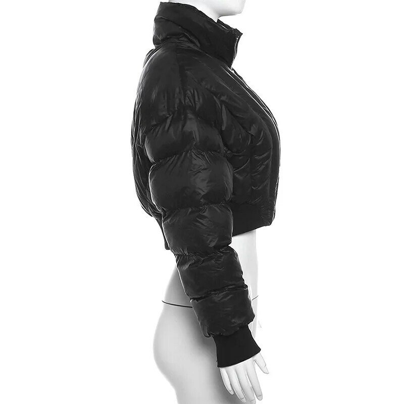 2023 inverno Solid parka donna colletto alla coreana manica lunga cerniera cappotto corto imbottito in cotone Crop Top moda giacche calde Streetwear