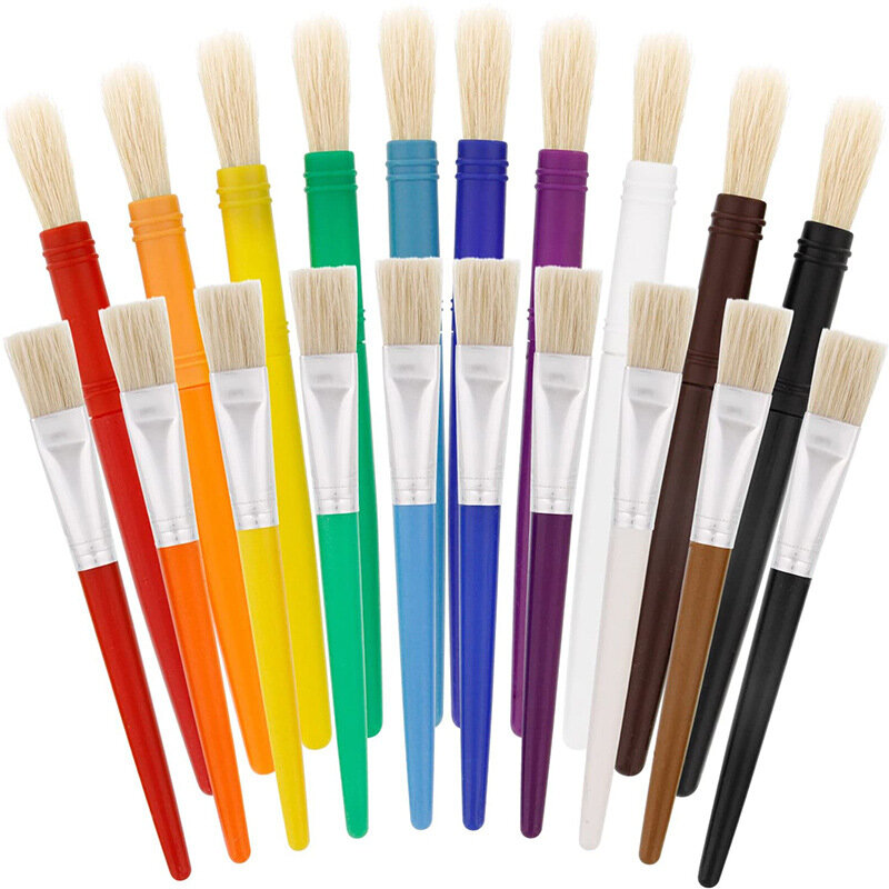 5/10pcs Paint Brushes Flat Tip Paint Brushes Hog Bristle Tempera Artist Paint Brushes for Kids with Short Stubby Plastic Handle