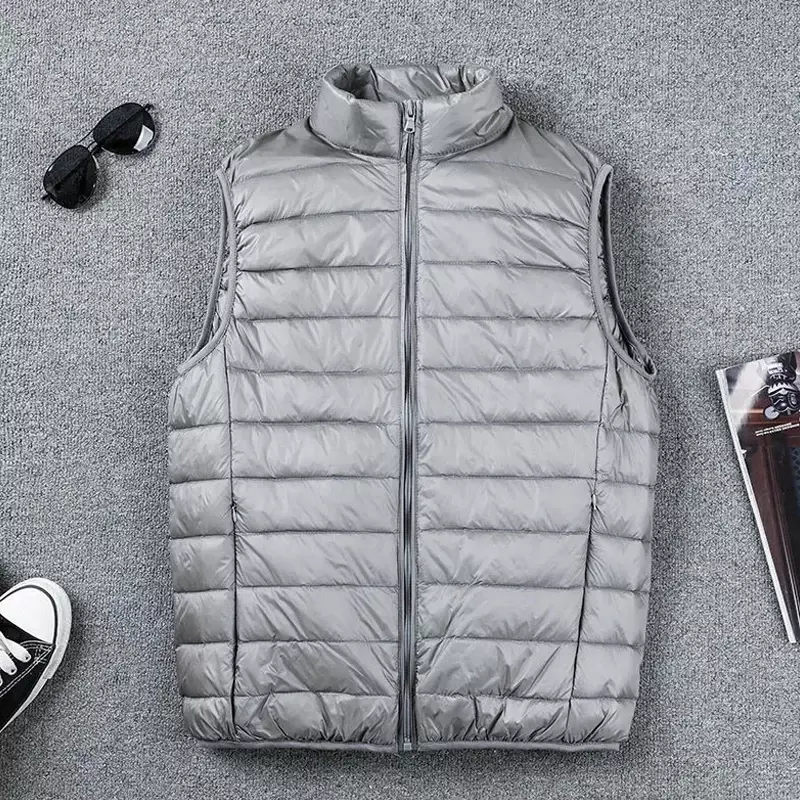 Jaket rompi tanpa lengan pria, Ultra ringan hangat ringan di bawah mantel musim dingin 2024
