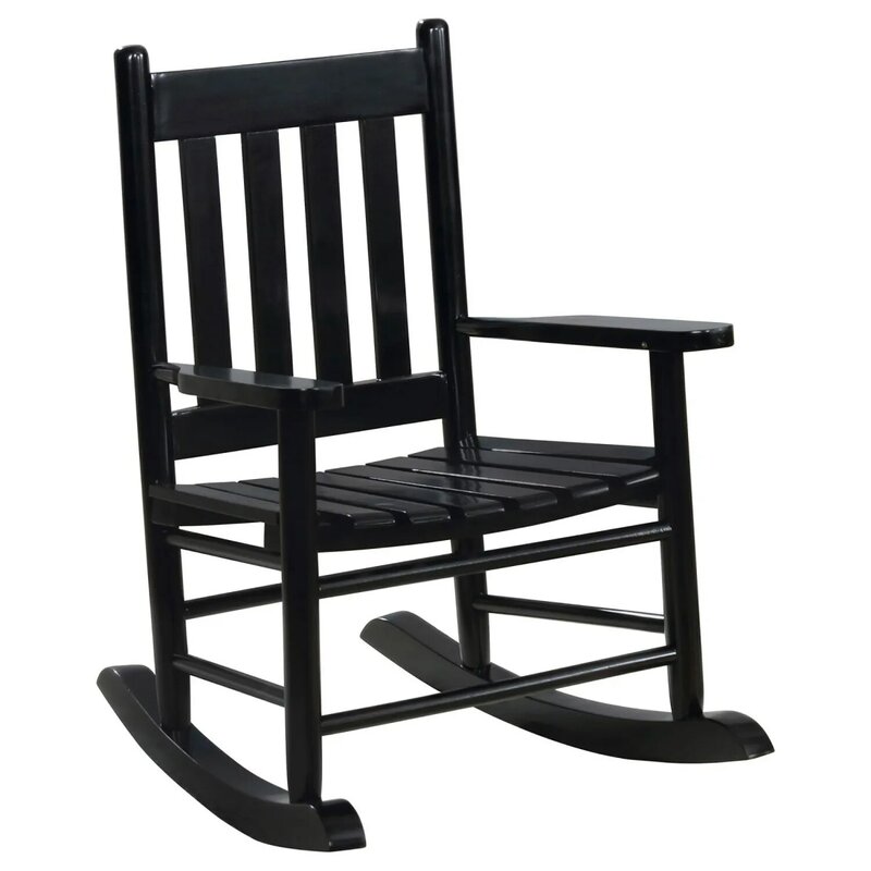 เก้าอี้โยกสีดำหรูหราและมีสไตล์พร้อมแผ่นด้านหลังสำหรับเยาวชน