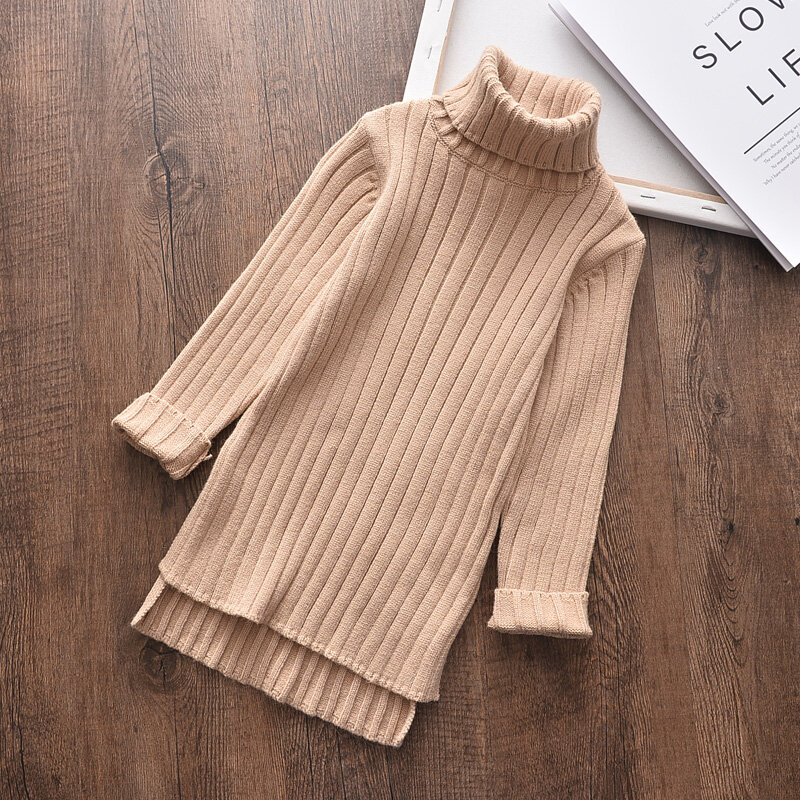 Menoea Toddler Baby Girls Winter Dress 2022 Autumn Sweater Clothes Solid Christmas Turtleneck Clothes 2-7Y little Kids Clothing