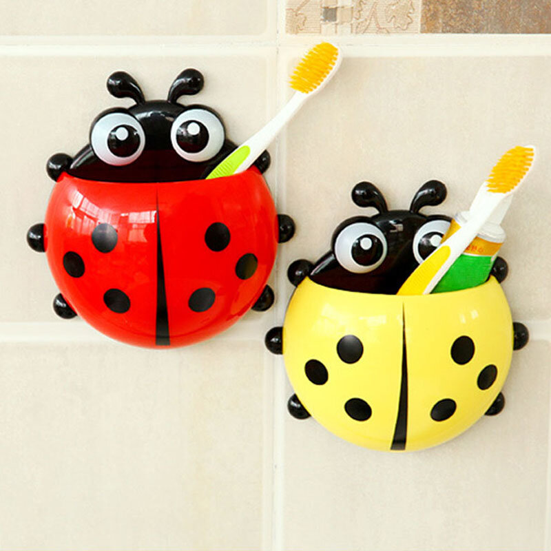 1Pcs Ladybug Animal Insect Toothbrush Holder Bathroom Cartoon Toothbrush Toothpaste Wall Suction Holder Rack Container Organizer