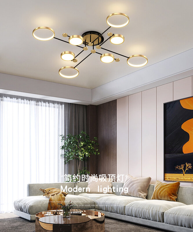 Lámpara colgante de techo con Control remoto para el hogar, luz LED moderna de estilo nórdico, color dorado y negro, accesorio de iluminación con atenuación