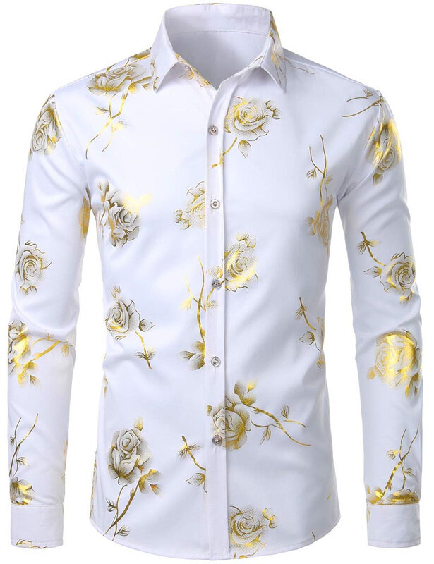 Top de botão de lapela impressão 3D flores masculinas, camisa manga comprida, roupa confortável, estilos de festa, moda, 2024