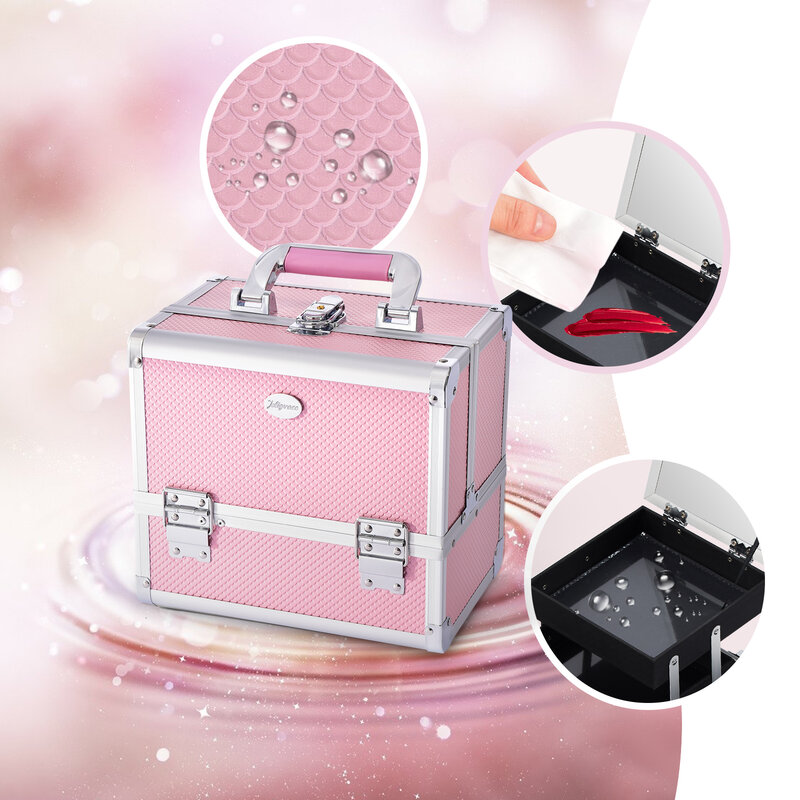 Joligrace Professional Makeup Suitcase Portable Large Capacity Make Up  Case Box with Cosmetic Brushes Holder Mirror Lockable