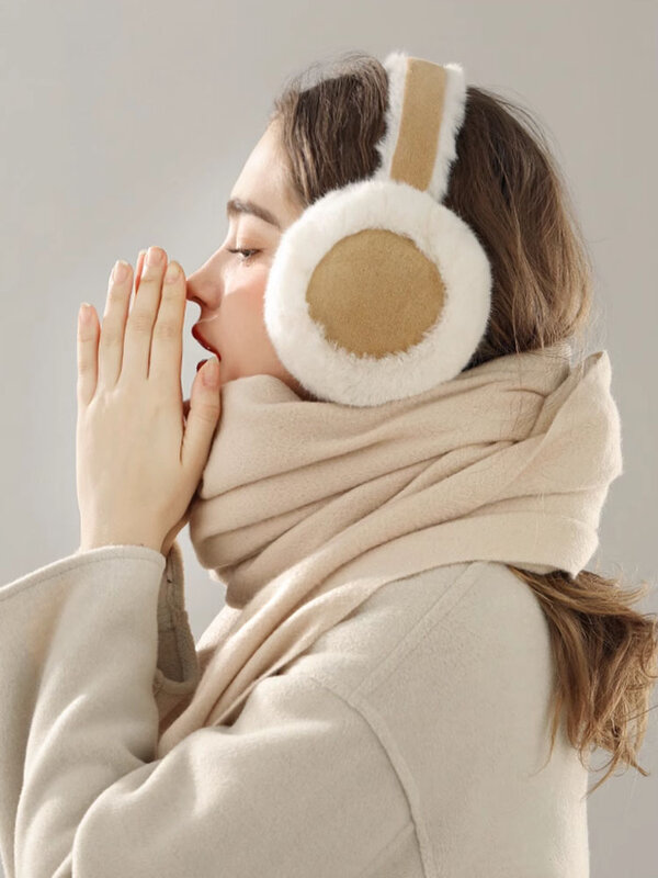 Brown Cute Soft Plush Ear Warm Winter Headwear Ear Muffs Outdoor Cold Protection Foldable Earmuffs Christmas Presents