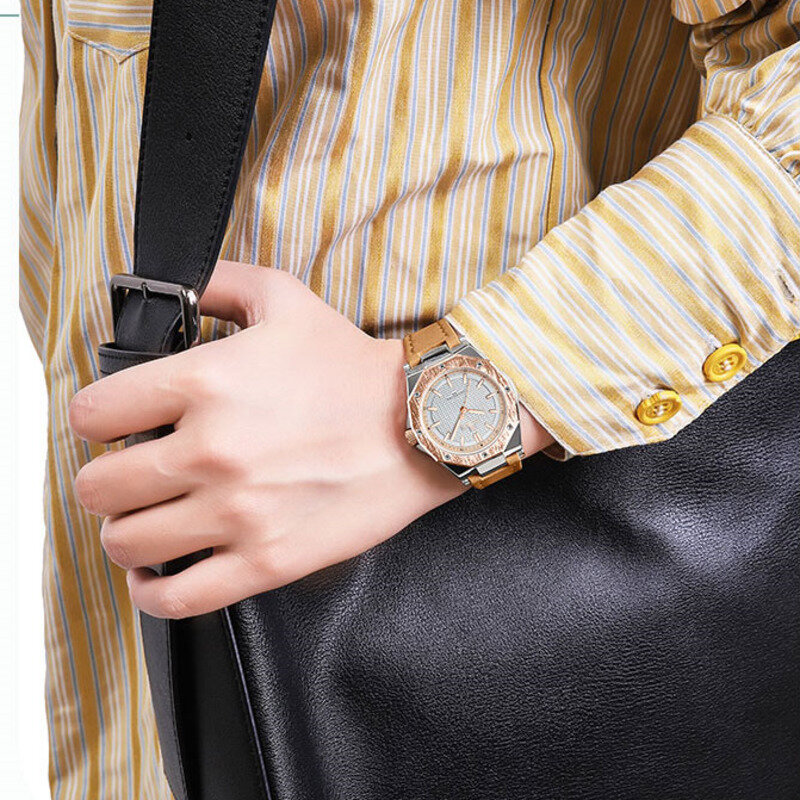 นาฬิกาควอตซ์สำหรับผู้หญิงนาฬิกาหรูหราเรียบง่ายกันน้ำเรืองแสงนาฬิกาสายหนังนาฬิกาผู้หญิง NF5026