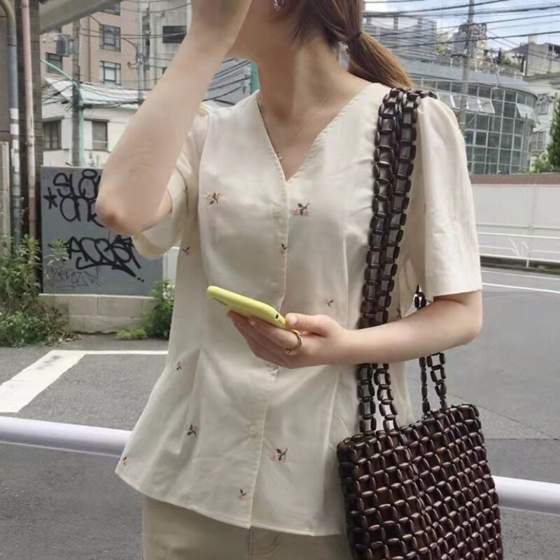 Women's Shoulder Bag Pastoral Wooden Beads String Woven Bags Handbag Log color Japanese Style Summer Street Fashion