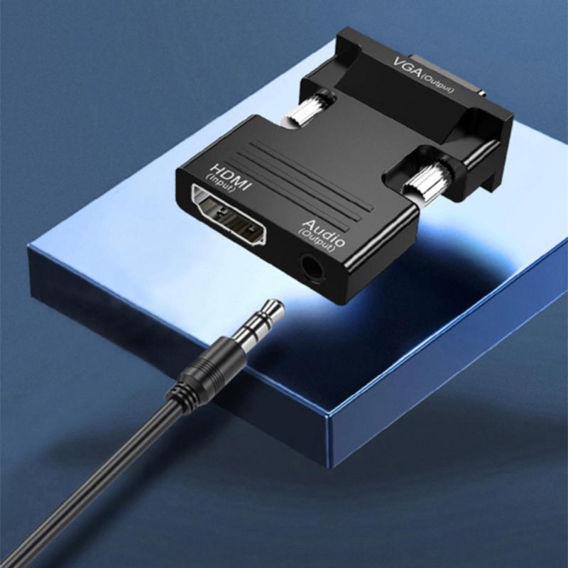 HDMI compatível com conversor VGA com cabo de áudio de 3,5mm, PS4, PC, laptop, TV, monitor, projetor, 1080p, VGA fêmea para adaptador HD macho