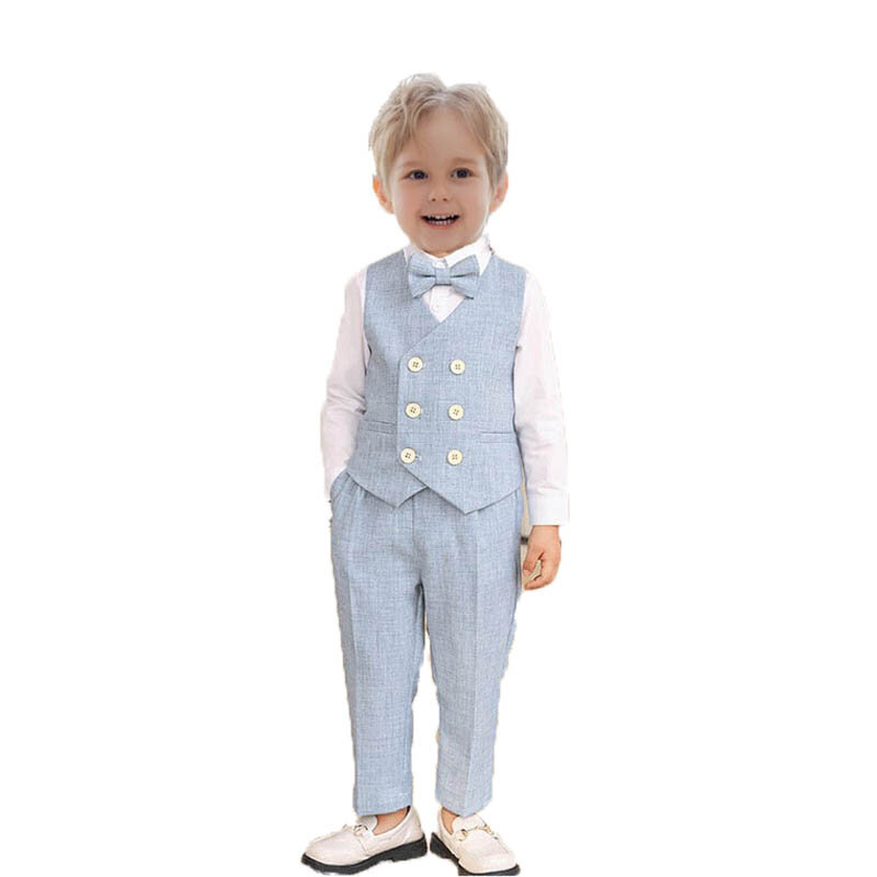 Chaleco transpirable suave para niños, camisa, pantalones, traje de fotografía con pajarita, vestido de novia para niños, uniforme escolar de jardín de infantes
