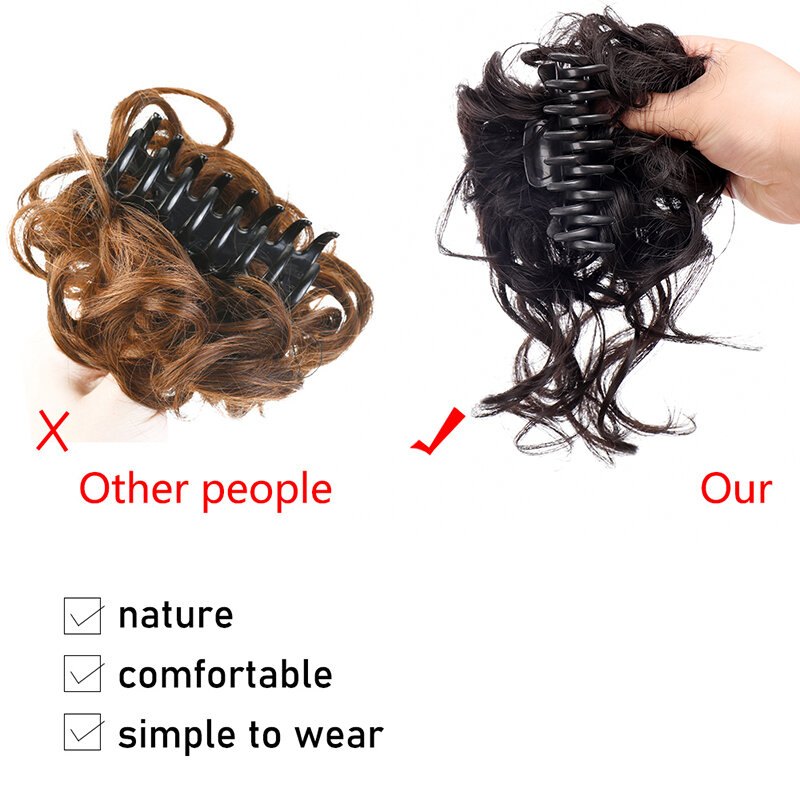 Bandas para el pelo rizado con garra sintética para mujer, postizo de moño desordenado, pelo Natural Scrunchy con Clip