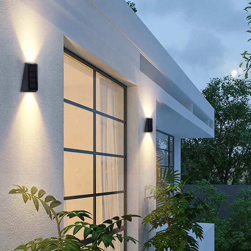 Luzes led solar ao ar livre cerca impermeável luzes de parede 7 cores mudando para jardim quintal pátio decoração solar deck lâmpada