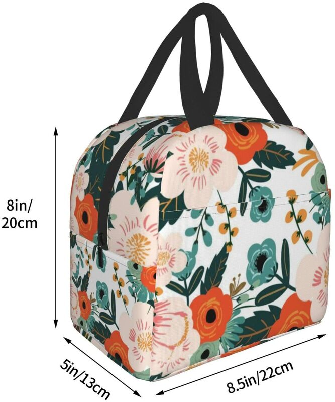 Lunch Bag Colorful Floral Insulated Lunch Box Freezable Cooler Thermal Waterproof Lunch Tote Bag for Travel Work Hiking Picnic