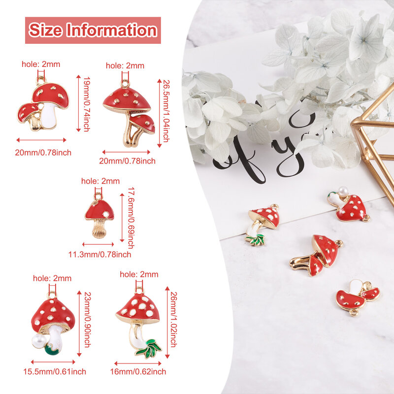 1 Box Red Mushroom Alloy Enamel Pendants Cute Charms for Women DIY Necklace Earrings Key Chain Jewelry Making Accessories Crafts