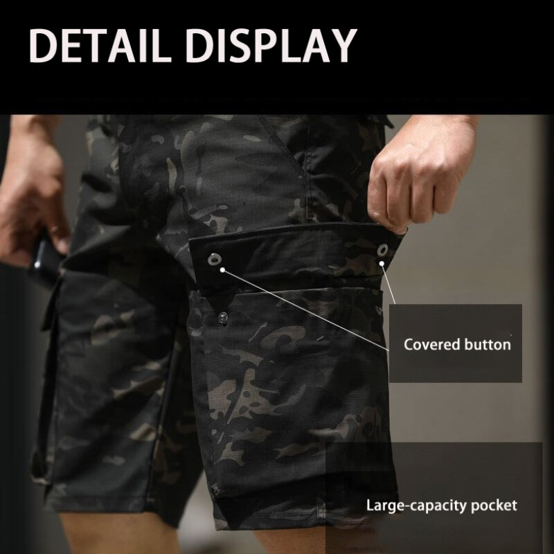 Zomer Camouflage Shorts Heren Outdoor Sport Losse Multi Pocket Cargo Broek Ademende Elasticiteit Waterdichte Tactische Overalls