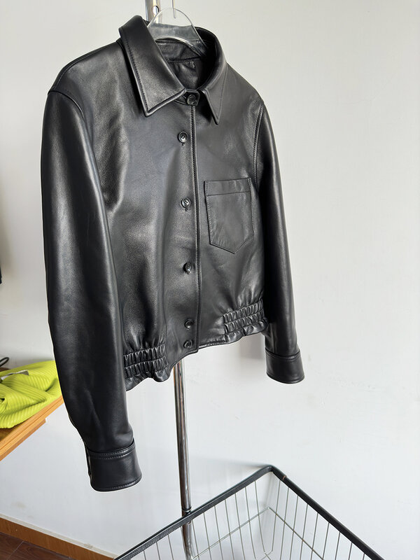 Jaket kulit asli untuk wanita, jaket kulit asli desainer baru, mantel pendek musim gugur gaya Korea F247