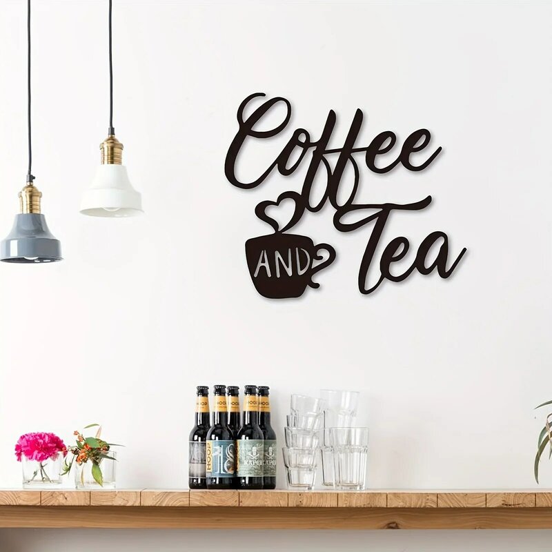 CIFBUY 금속 다리미 금속 커피 컵, 블랙 커피 바, 실루엣, 금속 벽 아트 카페 테마, 벽 아트 컵 스토어 스크롤
